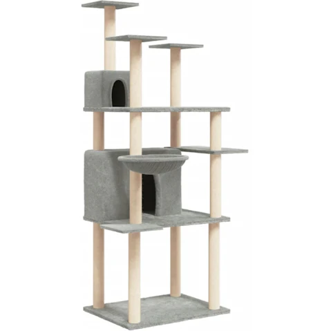 vidaXL 166cm Cat Tree with Sisal Scratching Post - Light Grey