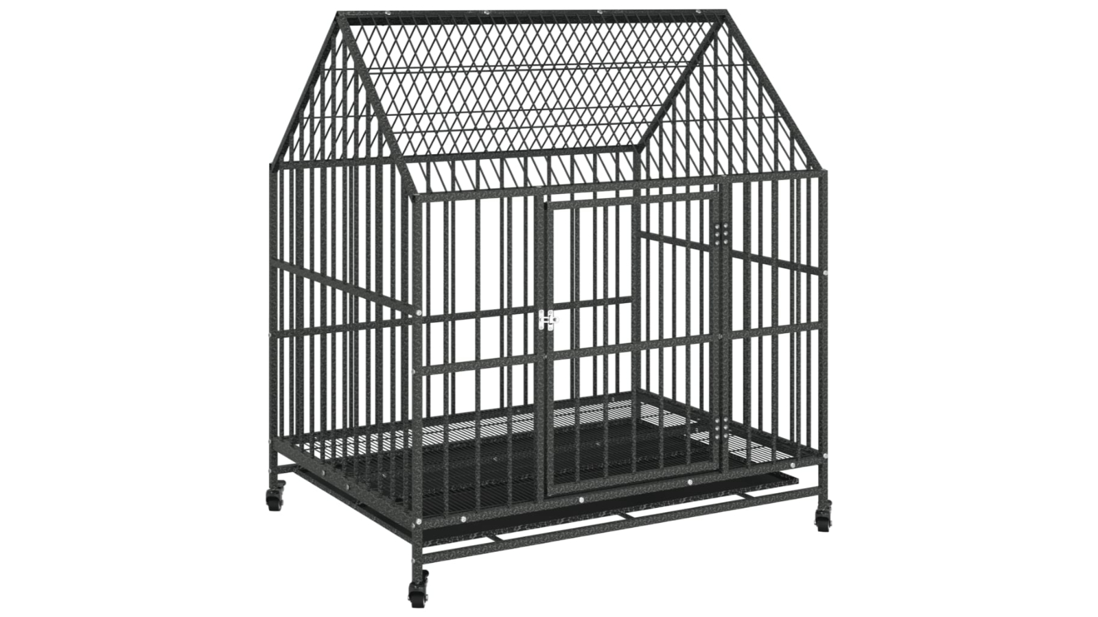 vidaXL Black Galvanised Steel Dog Cage with Wheels