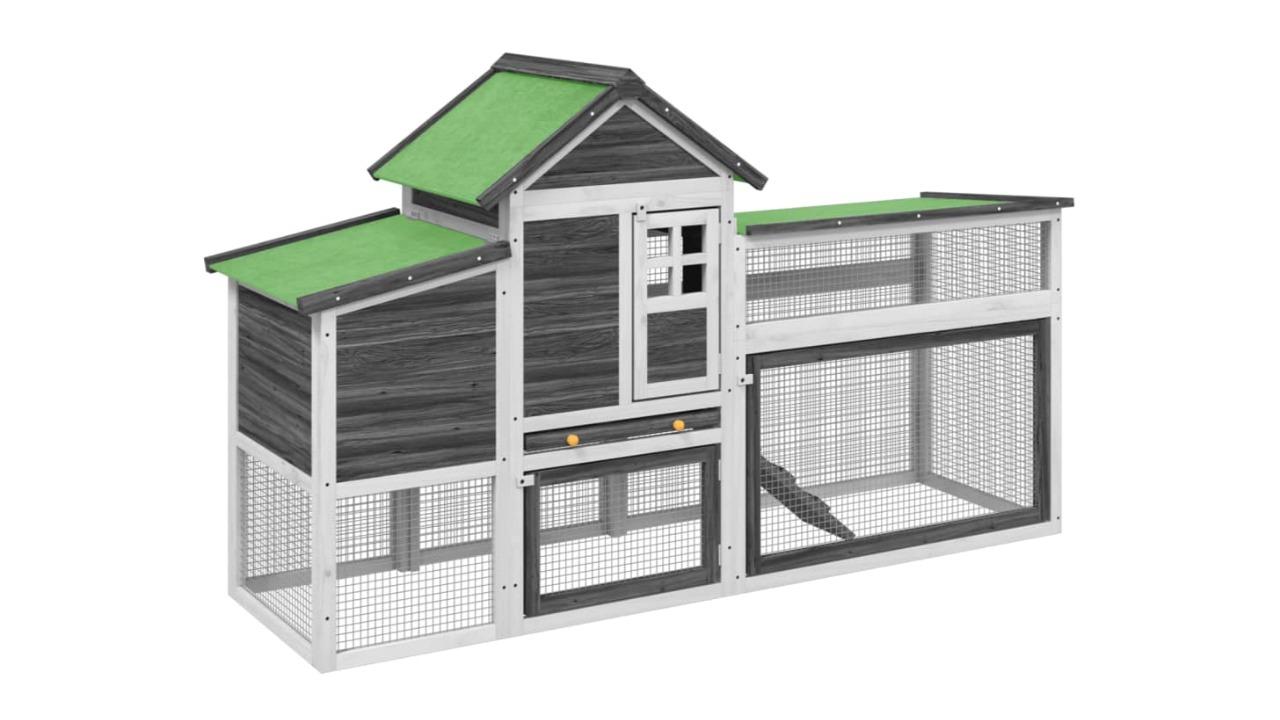 vidaXL Grey Solid Wood Pine Chicken Coop - 186.5 x 58.5 x 113cm