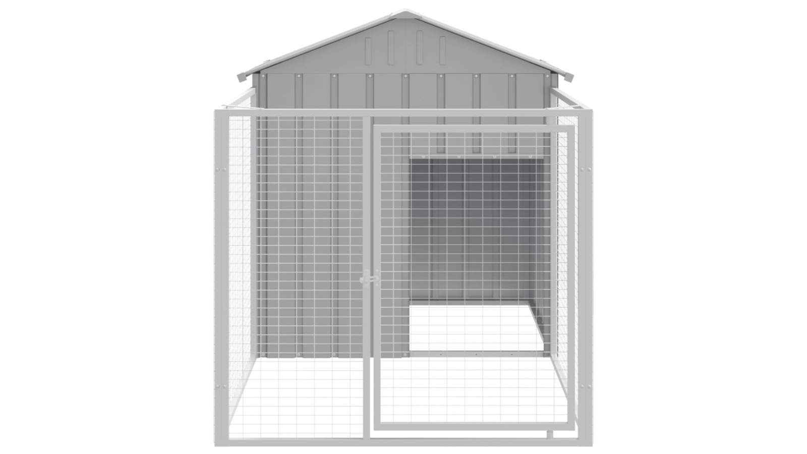 vidaXL Light Grey Galvanised Steel Dog House with Run - 117 x 201 x 123cm