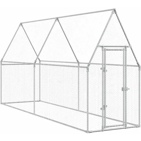 vidaXL Silver Galvanised Steel Chicken Cage - 400 x 100 x 190cm