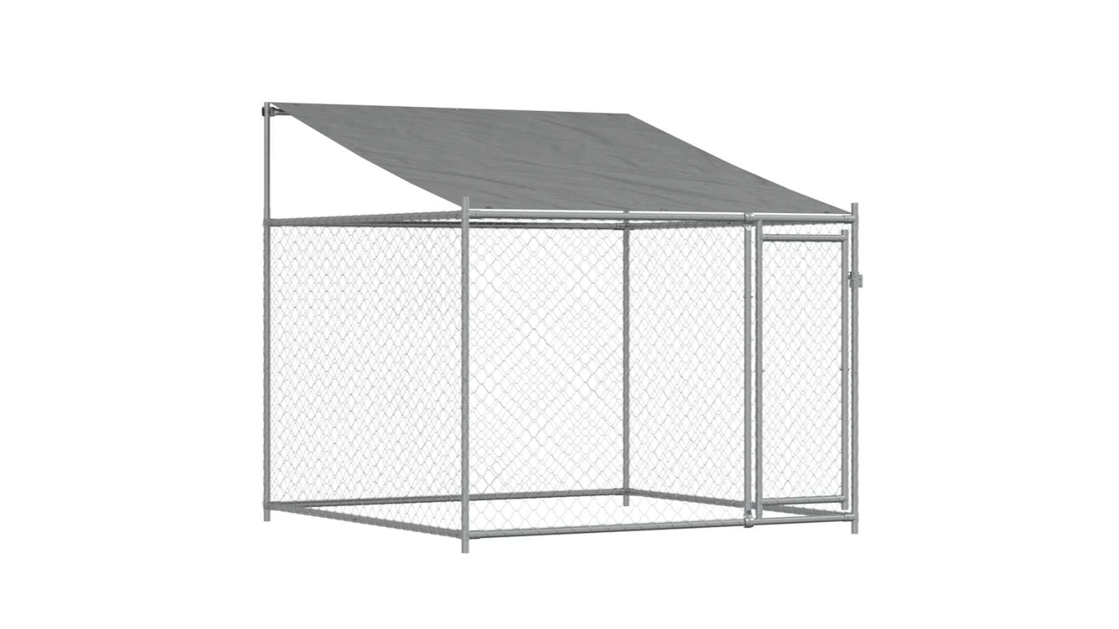 vidaXL Galvanised Steel Grey Dog Cage with Roof and Door - 200 x 200 x 200cm