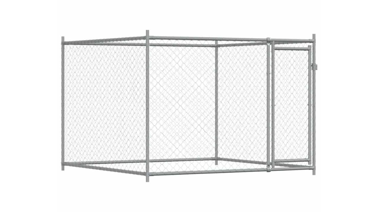 vidaXL Grey Galvanised Steel Dog Cage with Door - 200 x 200 x 150cm