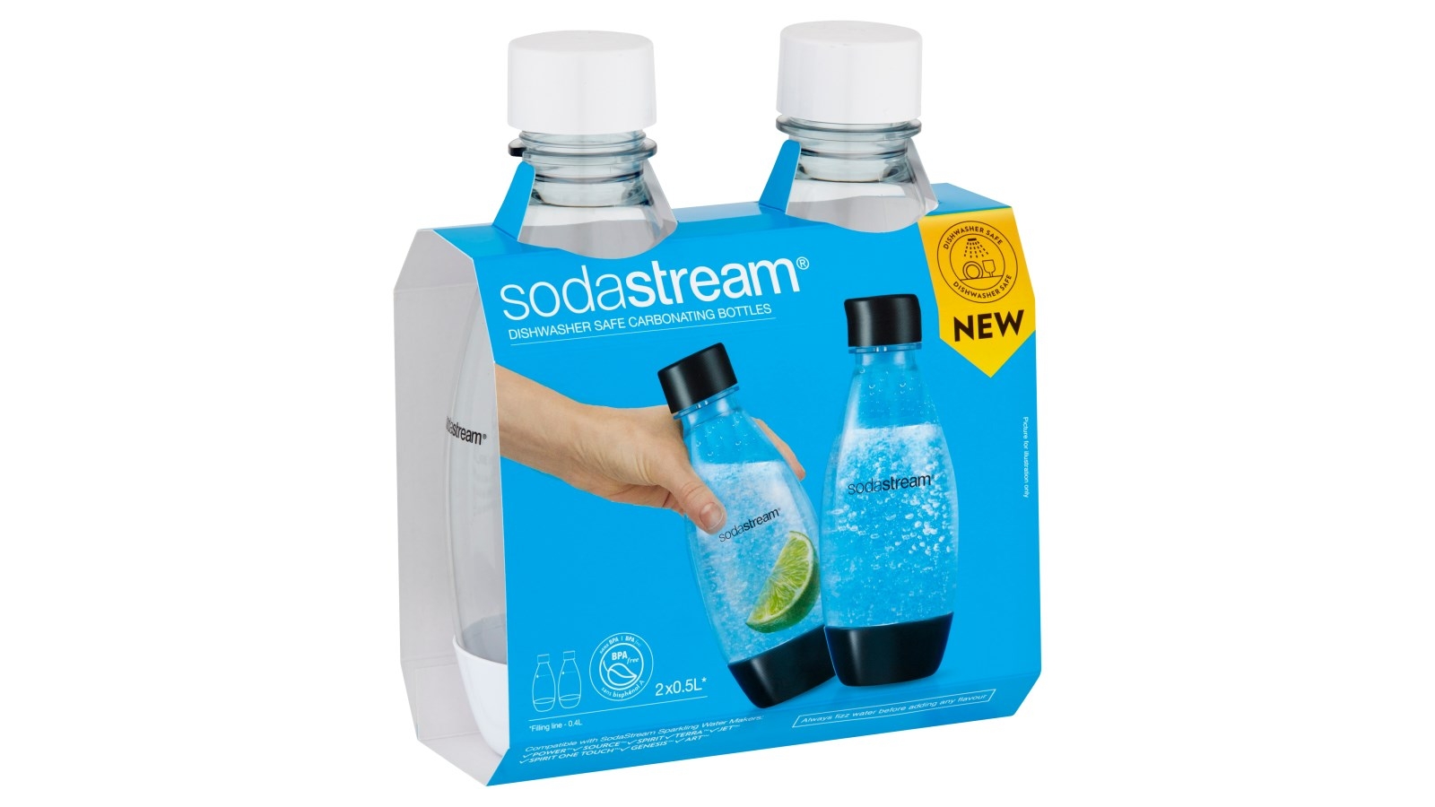 SodaStream 500ml Dishwasher Safe Fuse Twin Pack Bottles White