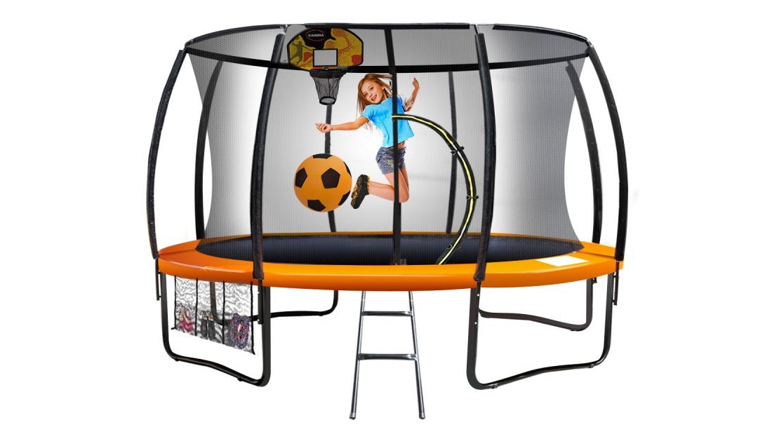 Kahuna 14ft Trampoline with Basketball Set - Orange