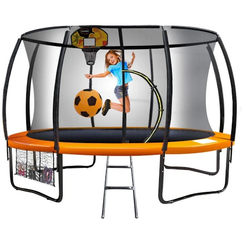 Kahuna 14ft Trampoline with Basketball Set - Orange