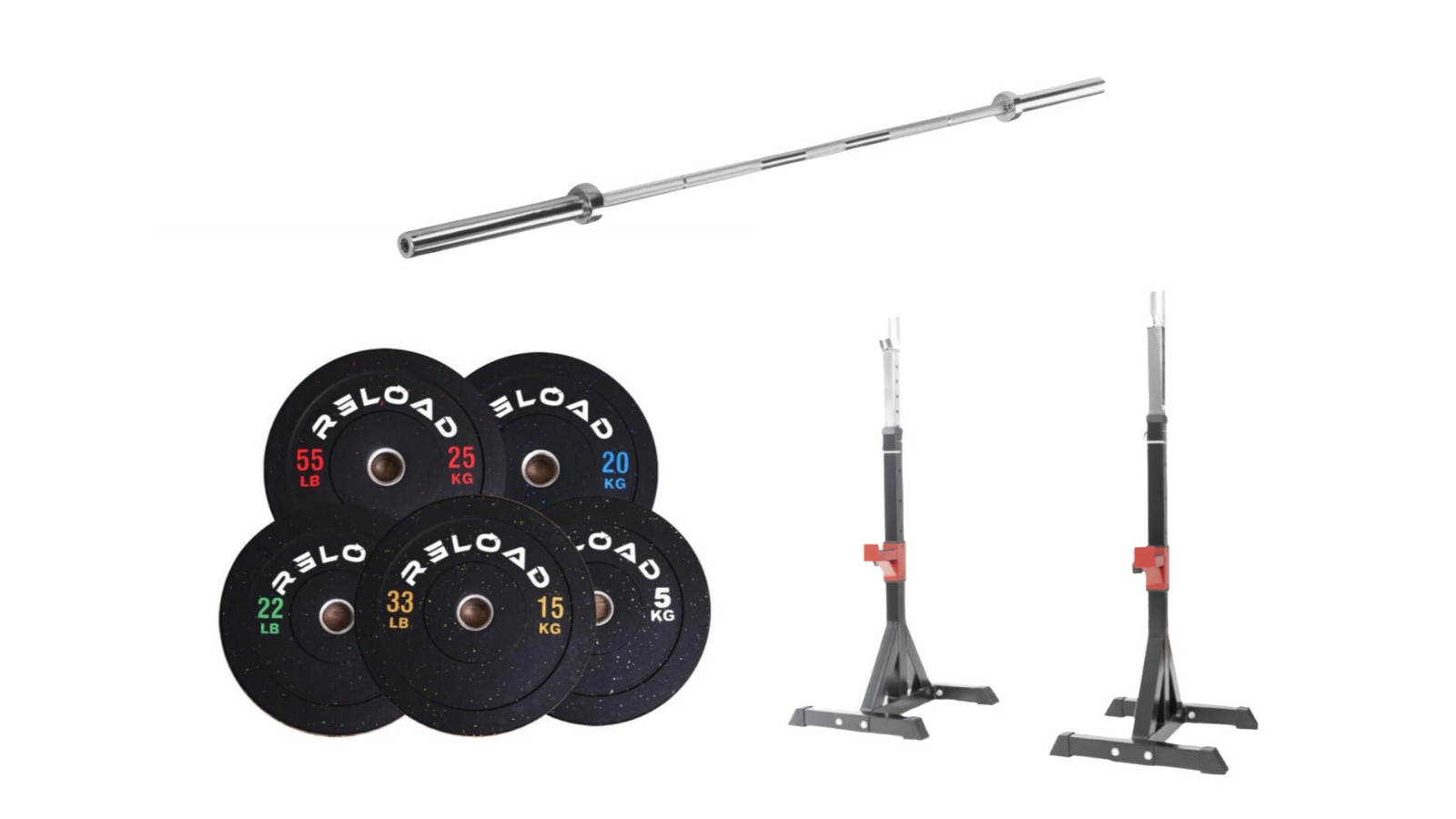 Fitness Hero 100kg Reload Bumper Plate,Barbell and Squat Rack (Package)