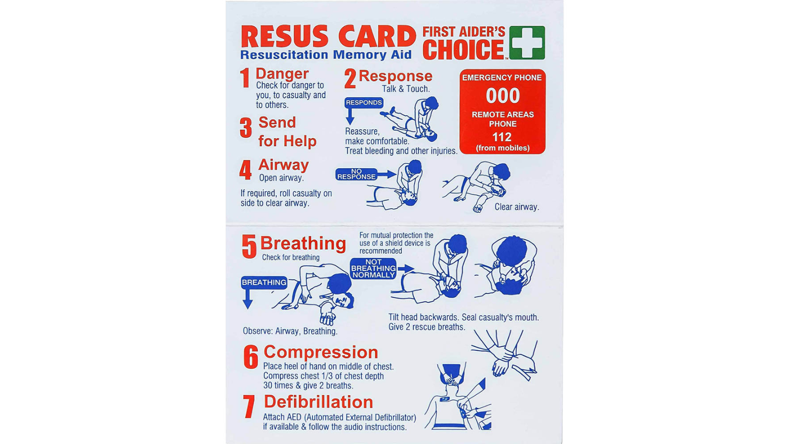 First Aiders Choice Pack of 10 CPR Resuscitation Pocket Card