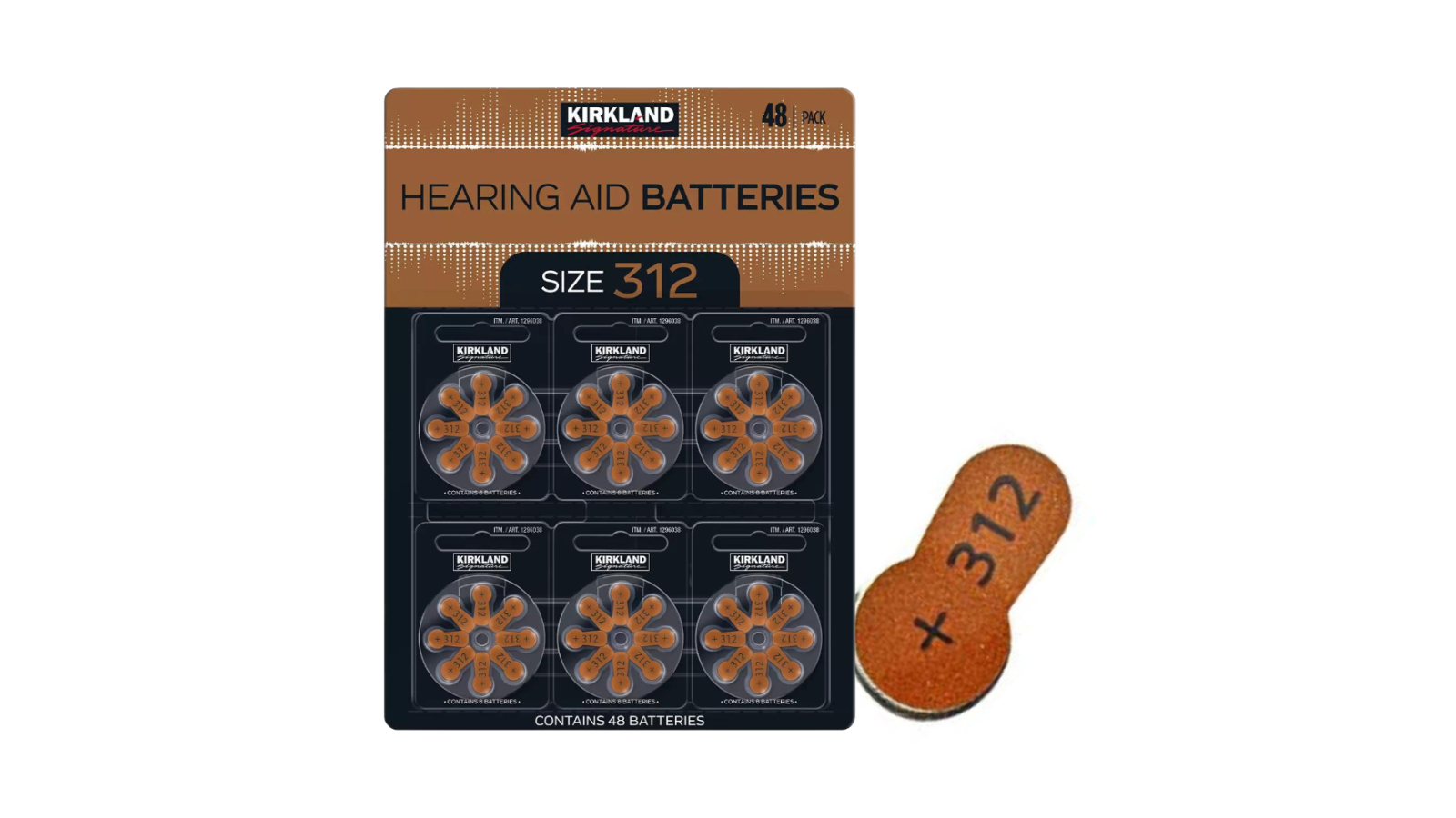 Kirkland Pack of 48 Premium Hearing Aid Batteries - Size 312