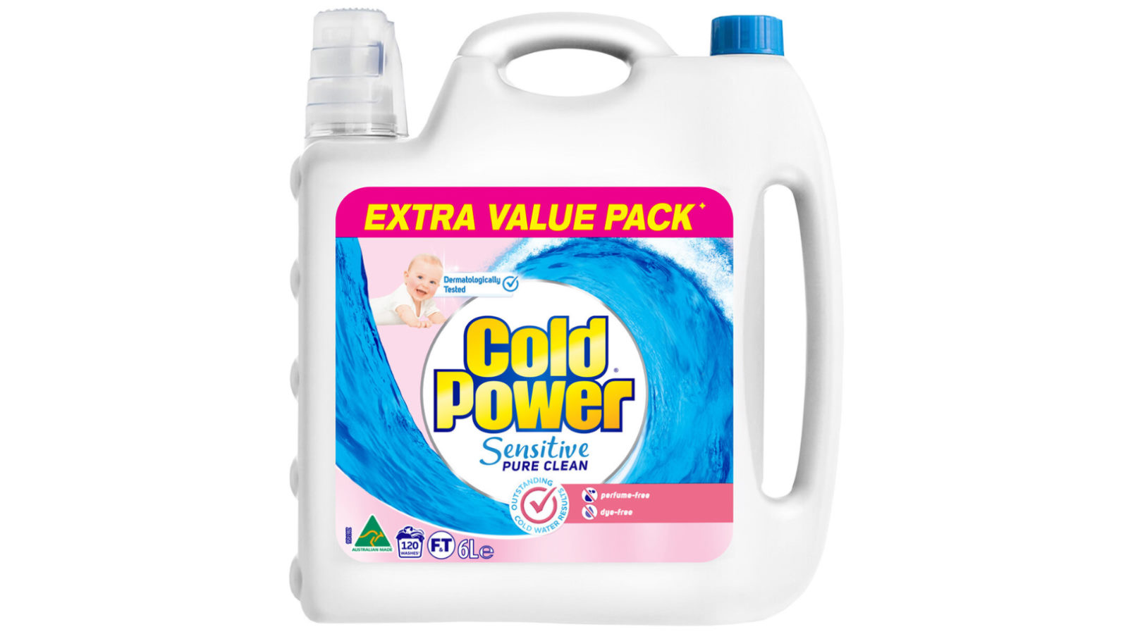 Cold Power 6 Litre Sensitive Pure Clean Fragrance Free Laundry Liquid ...