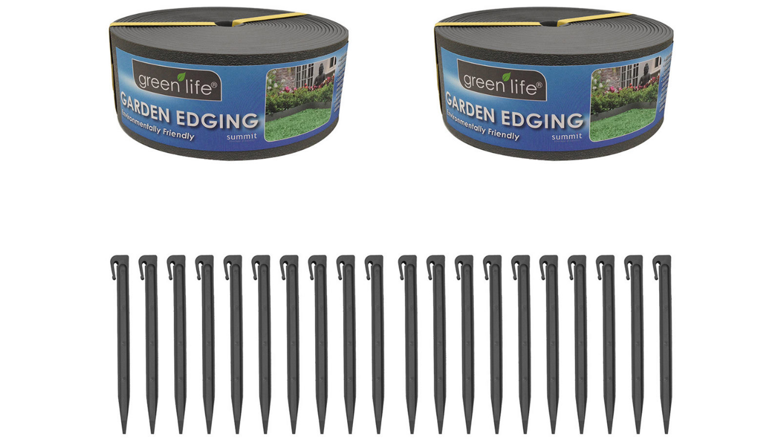 Greenlife 20M Garden Edging With Pegs Plastic Flexible Border Lawn Flower Bed Edge - Black