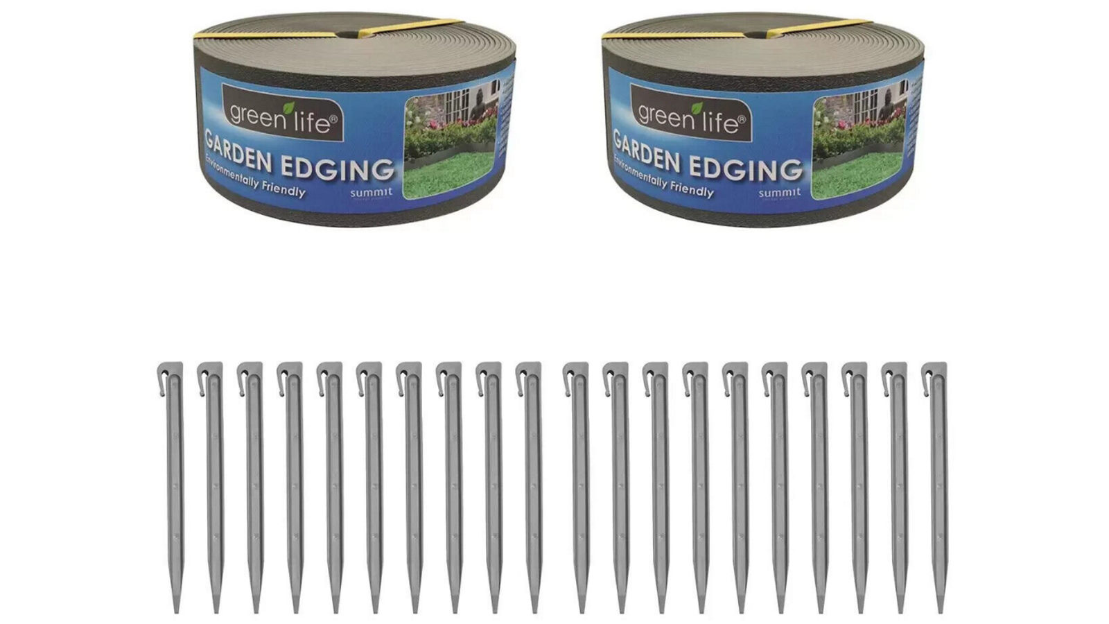 Greenlife 20M Garden Edging With Pegs Plastic Flexible Border Lawn Flower Bed Edge - Grey