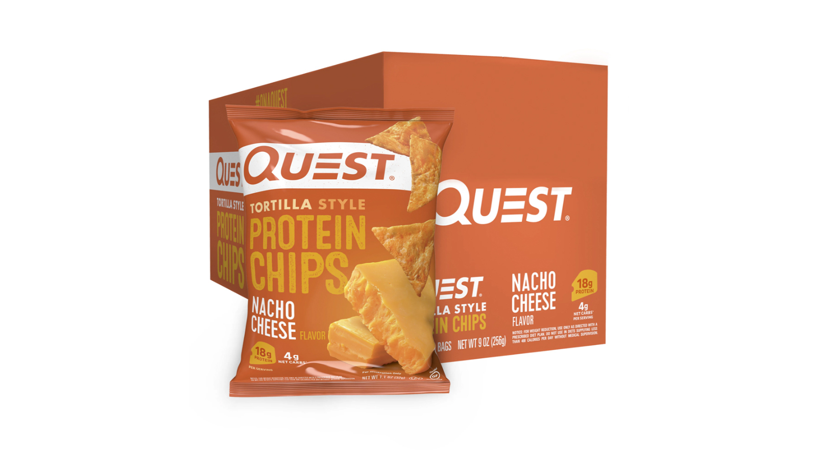 Quest Pack of 8 Protein Chips Snack Box Healthy Low Sugar Nacho Cheese Flavoured - 32g