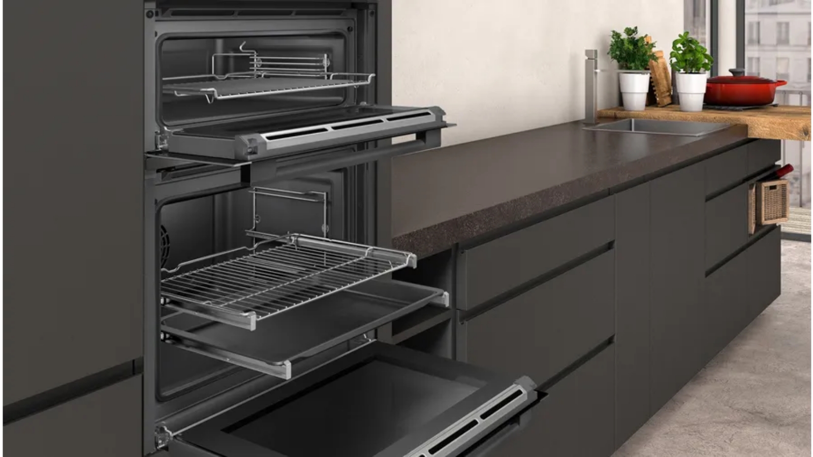 NEFF 600mm N 50 Pyrolytic Double Oven Graphite Harvey Norman