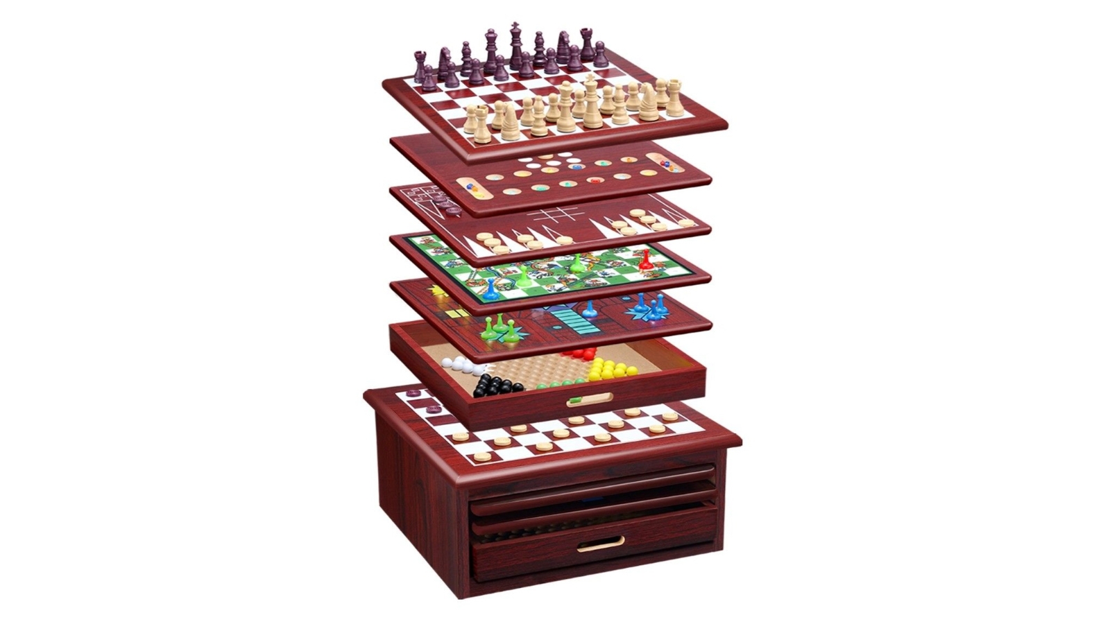 15 in 1 Chess Game Set Wooden Board Game Checker Backgammon Solitaire