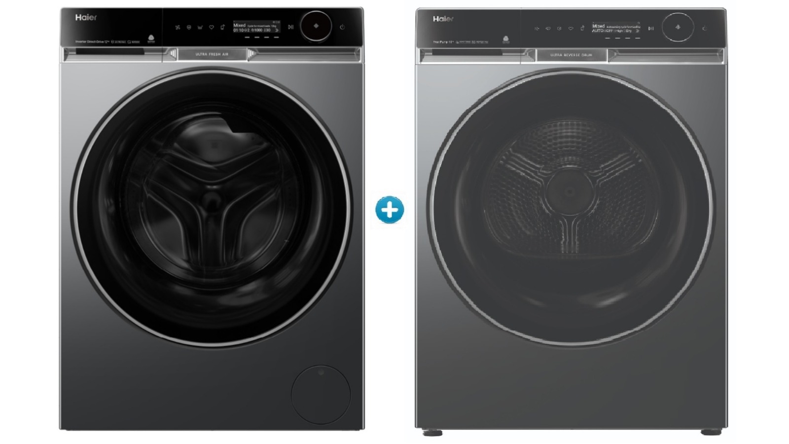 Haier 12kg 600 Series Front Load Washing Machine plus 10kg Heat Pump Dryer Package