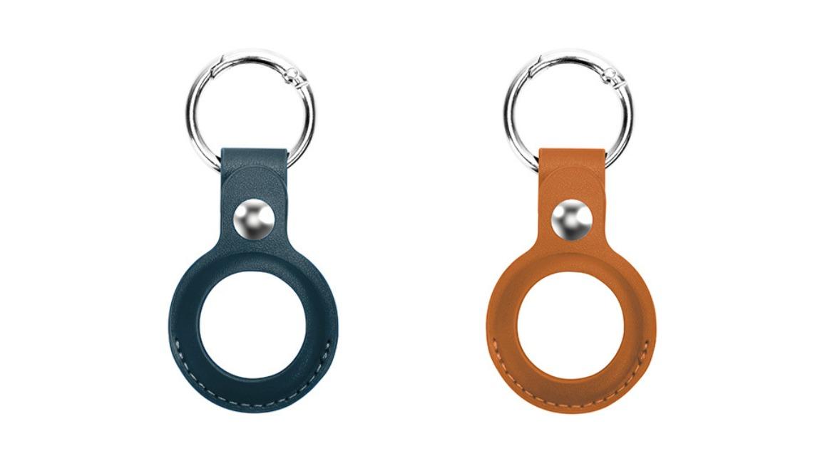 Laser Pack of 2 PU Leather KeyRing AirTag Tan Navy Harvey Norman