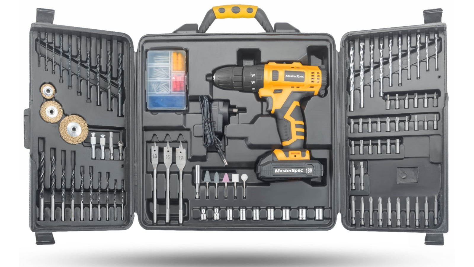 MasterSpec 92 Piece Cordless Hammer Drill 18V Power Tool Kit 