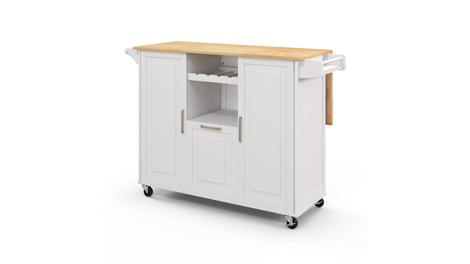 Costway Foldable Kitchen Island Cart Drop-Leaf Top Drawer Bottle Rack - White
