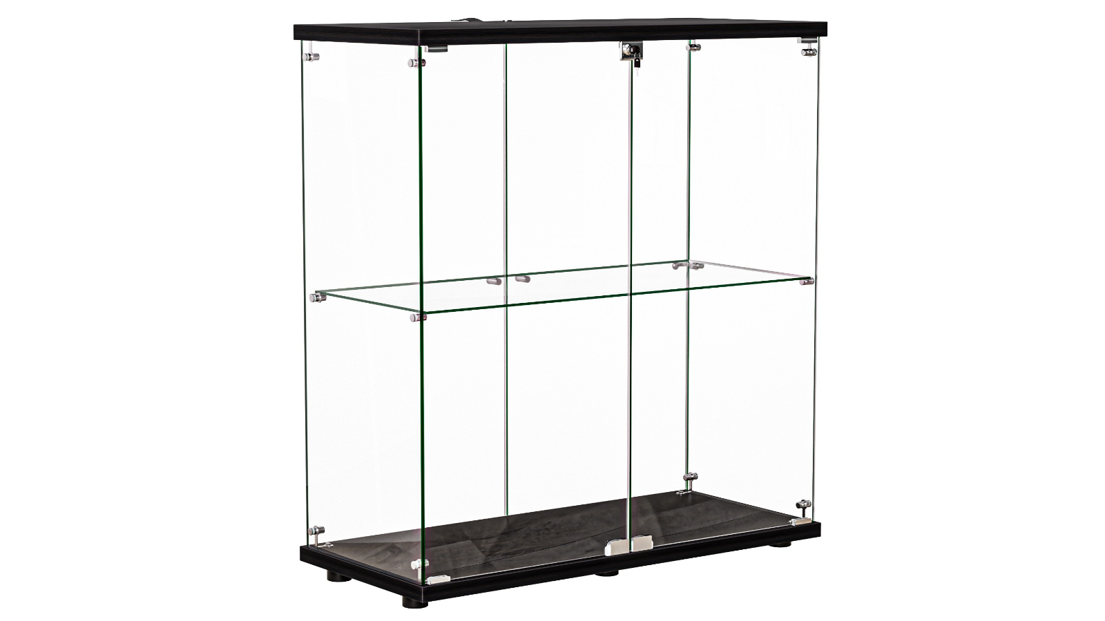 Stacked 2-Tier Glass Collection Storage Display 2-Door Cabinet with Lock