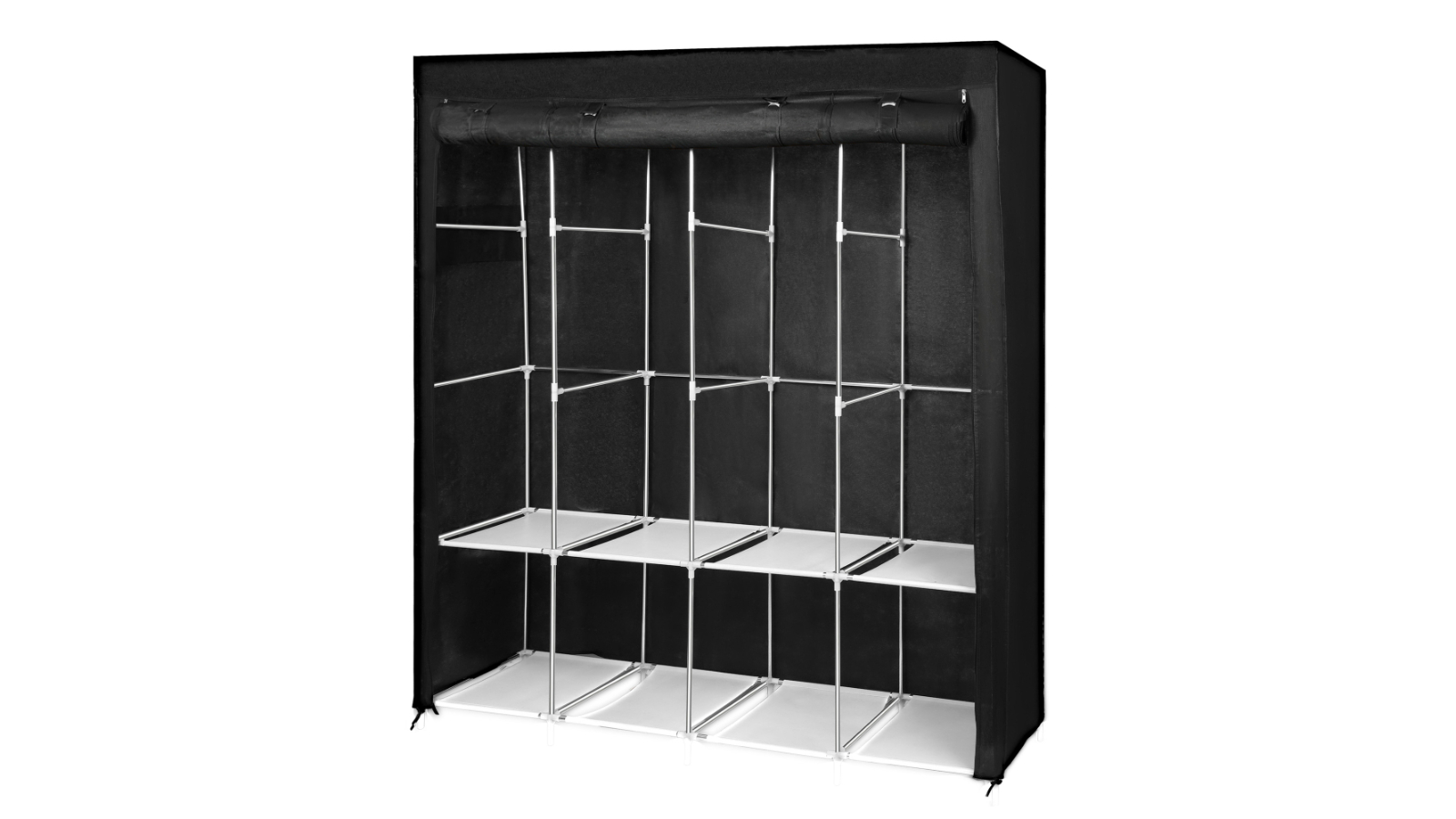 Levede 165cm Closet Wardrobe with Fabric Cover - Black/Silver