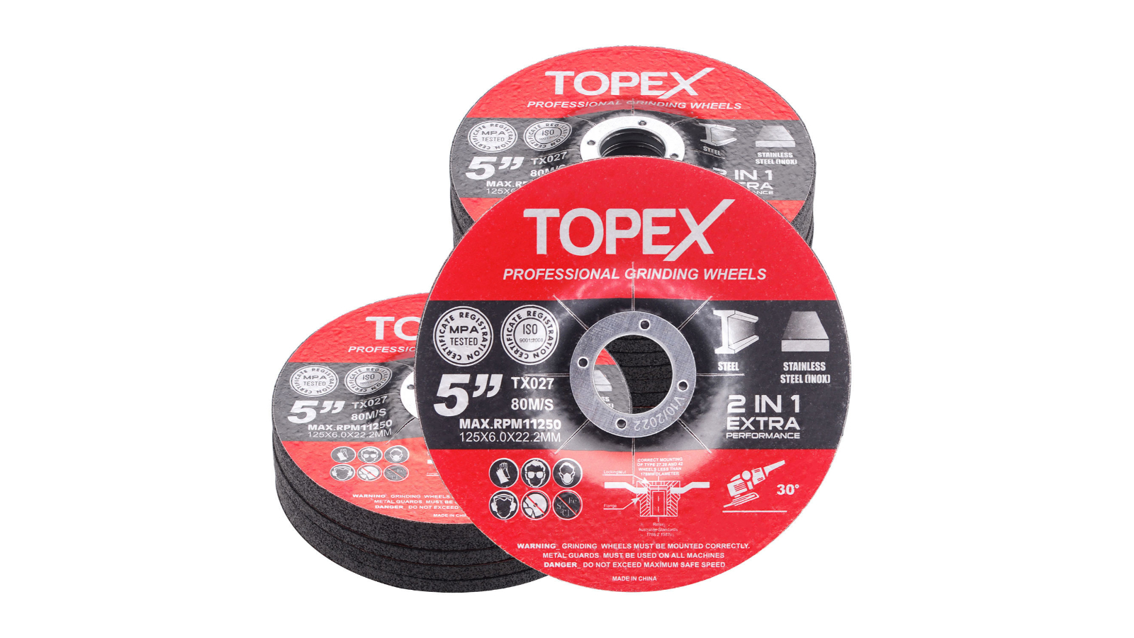 TOPEX 25 Piece Grinding Discs Wheels Steel Inox