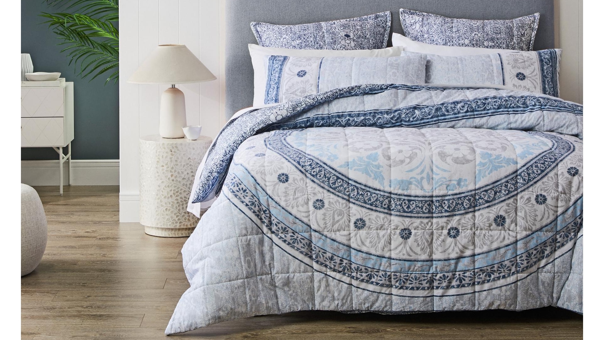Olani Blue Quilt Cover Set - Queen