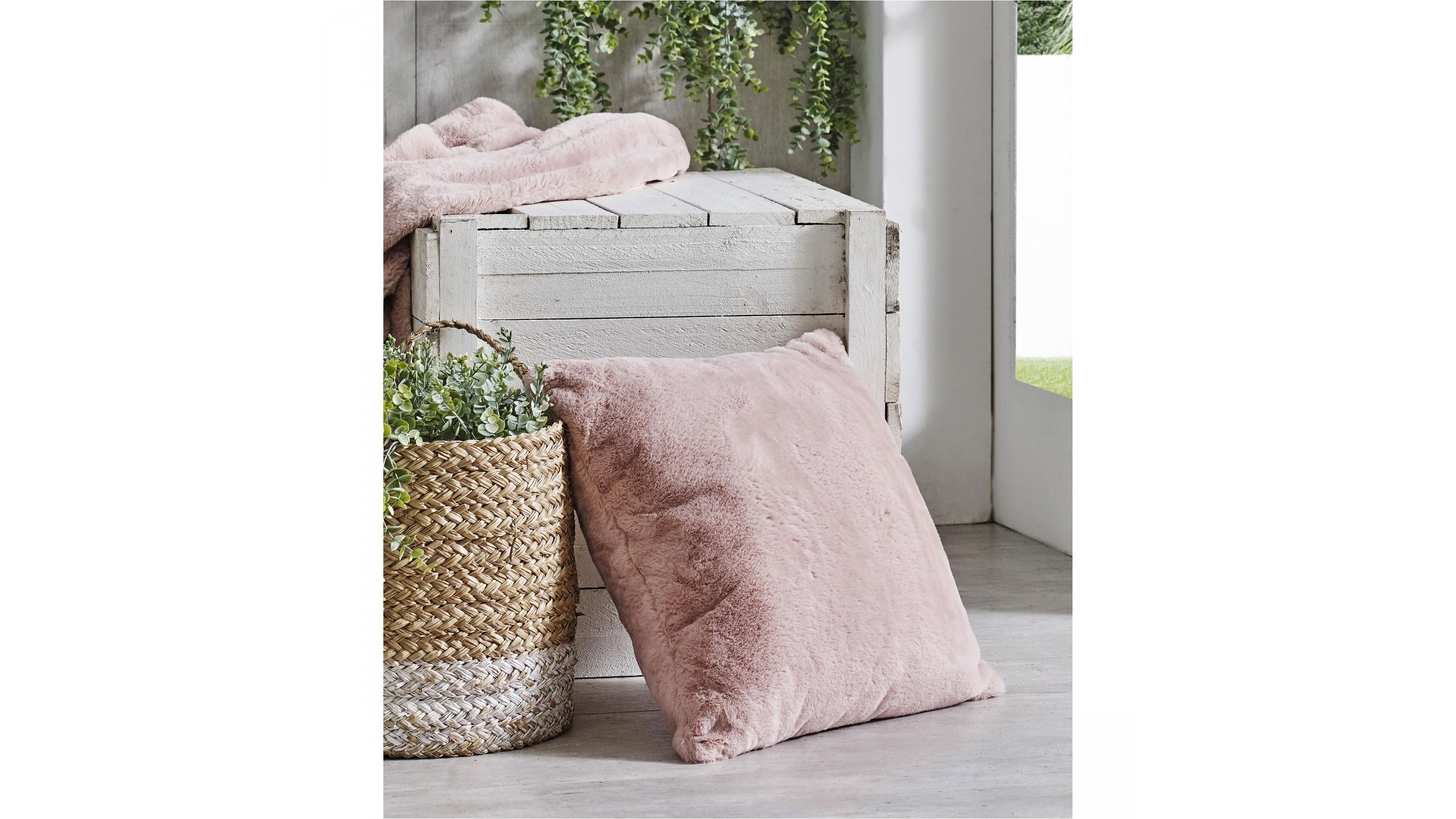 L'Avenue Faux Fur Blush Cushion Harvey Norman