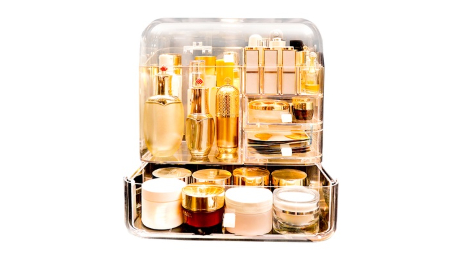 Soga Storage Box Clear Makeup Skincare Holder with Lid - Transparent