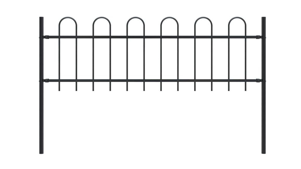 vidaXL Black Garden Fence with Hoop Top Steel - 1.7 x 0.6meter