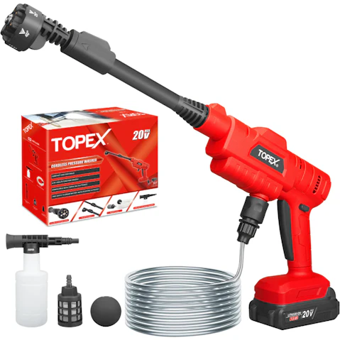 TOPEX 20V Cordless Pressure Washer 6-in-1 Nozzle for Washing