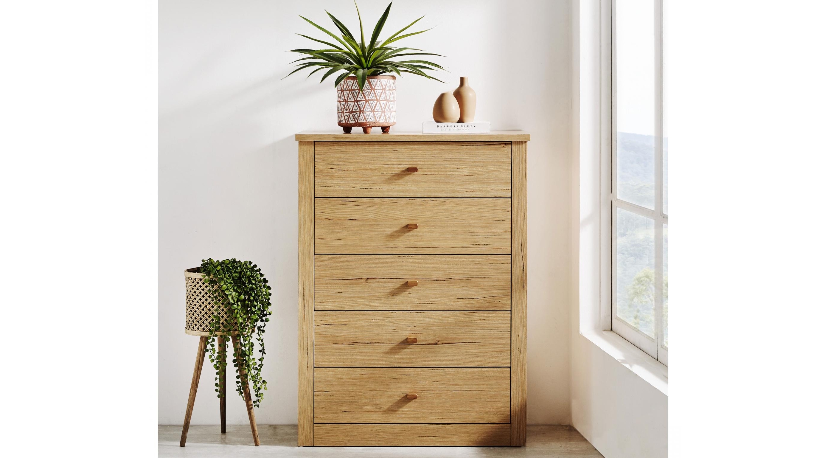 Chelsea 5-Drawer Tallboy with Timber Front