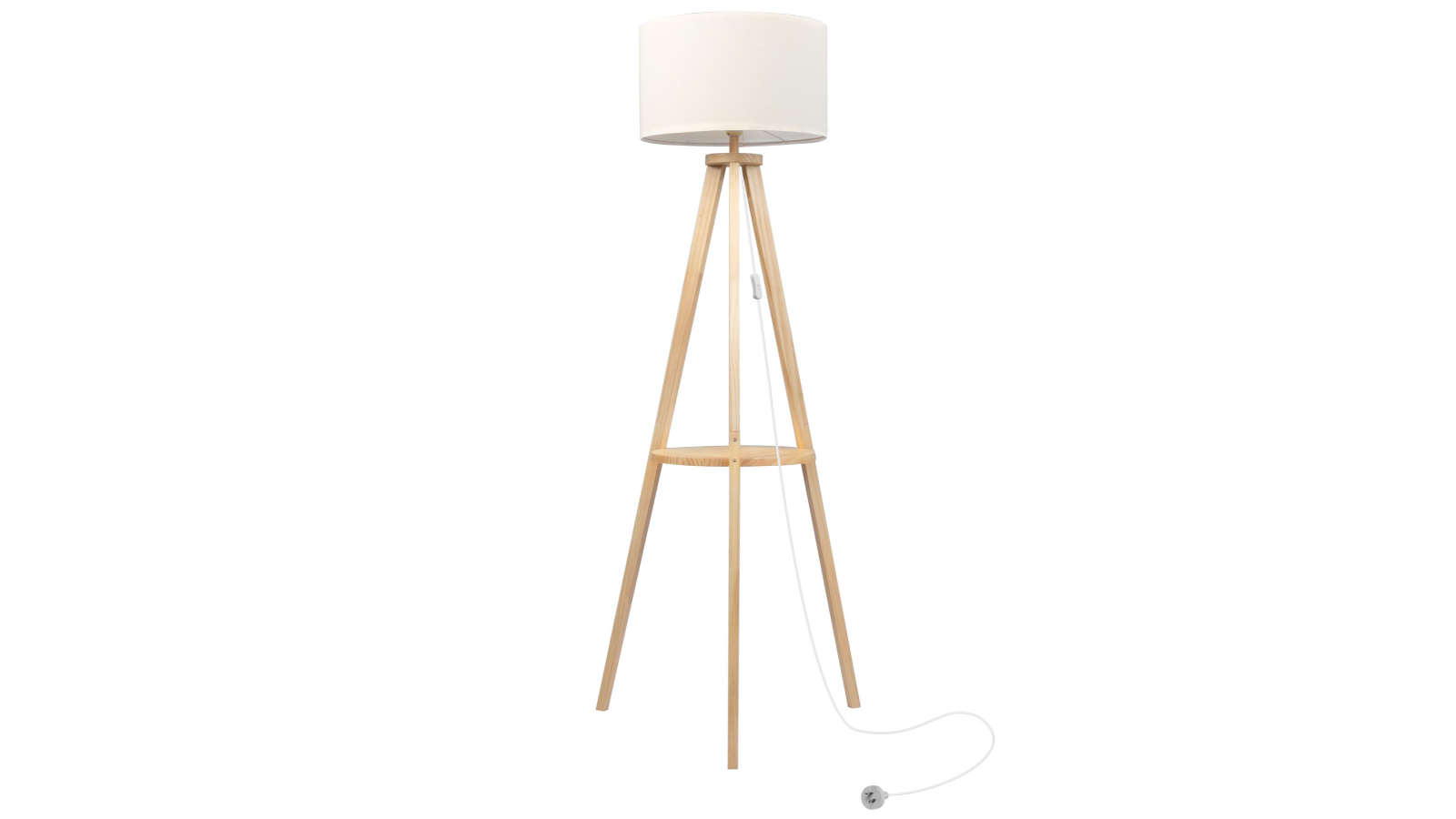 Emitto Tripod Floor Lamp with Shelf Wooden Modern Reading Light Night Home Decor - Natural