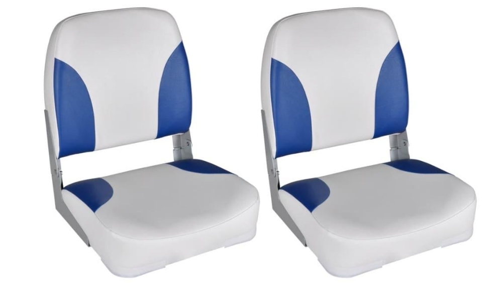 vidaXL 2 Piece Foldable Backrest with Blue/White Pillow Boat Seats - 41 x 36 x 48cm