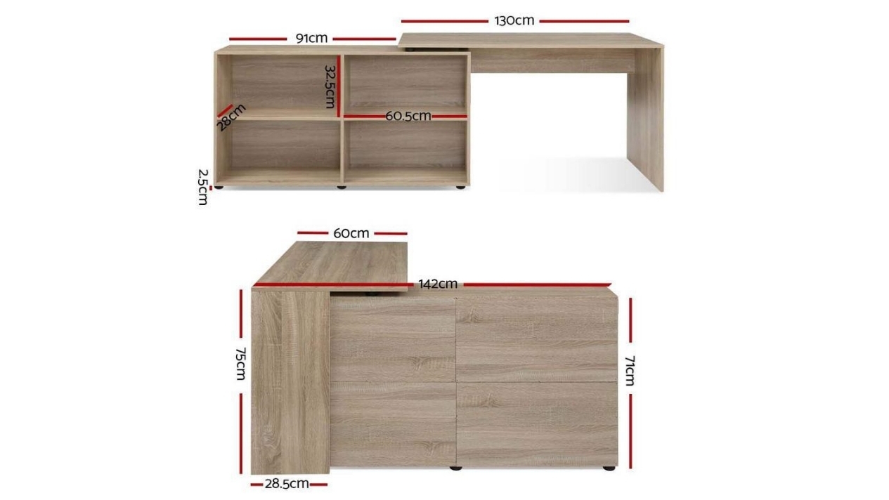 Artiss Corner Desk with Bookcase Storage Oak Harvey Norman