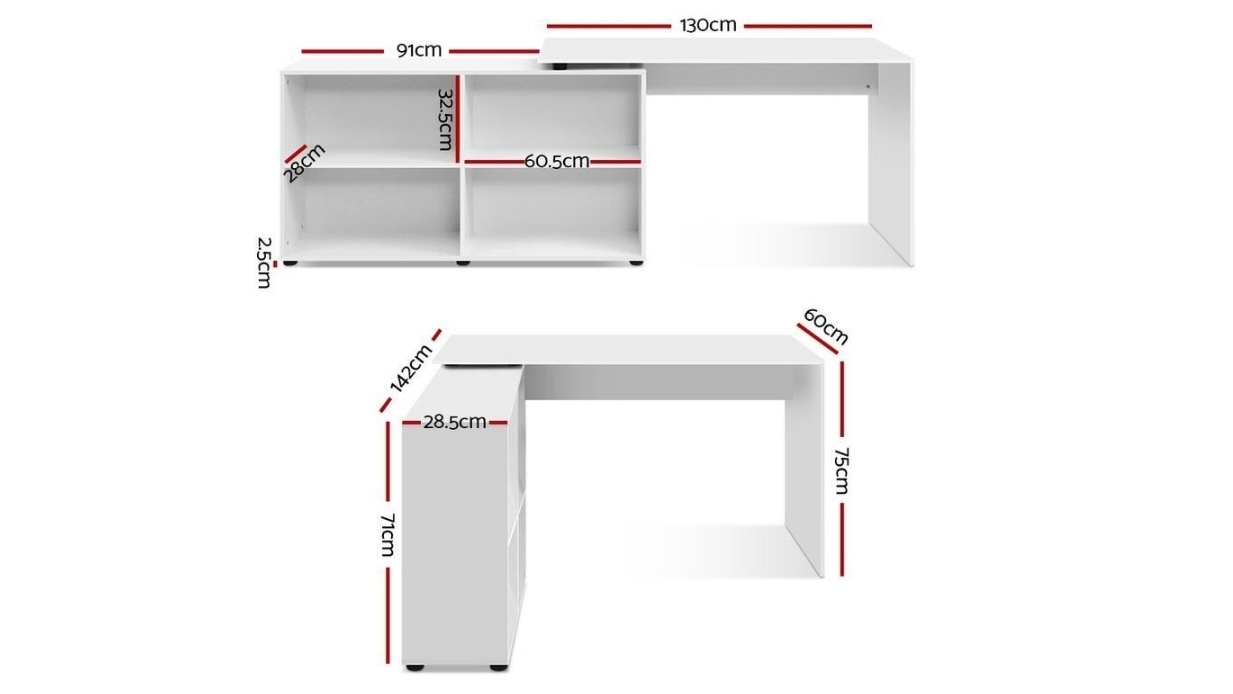Artiss Corner Desk with Bookcase Storage White Harvey Norman