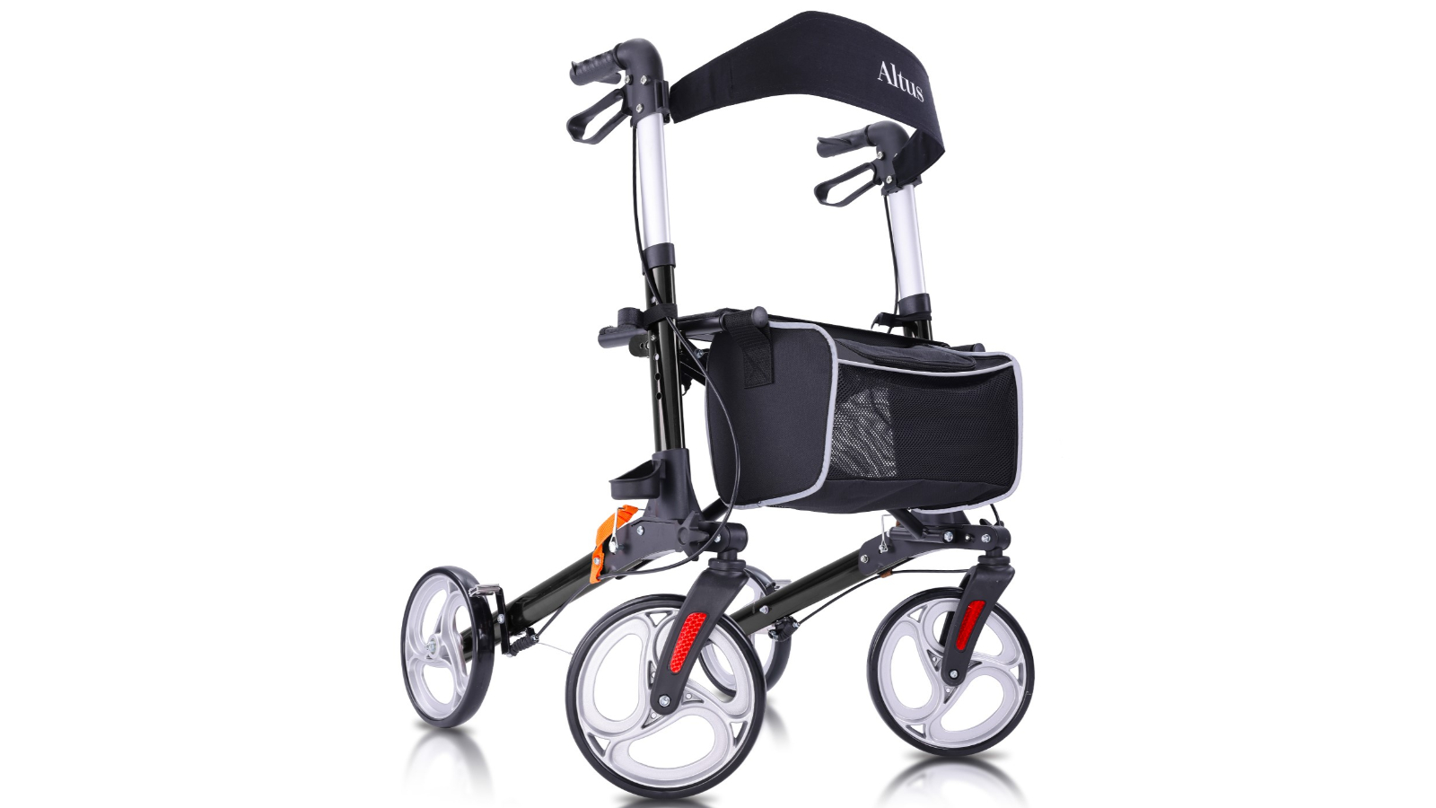 Altus Aluminum Walker Deluxe Lightweight Folding Rollator with Seat - Black