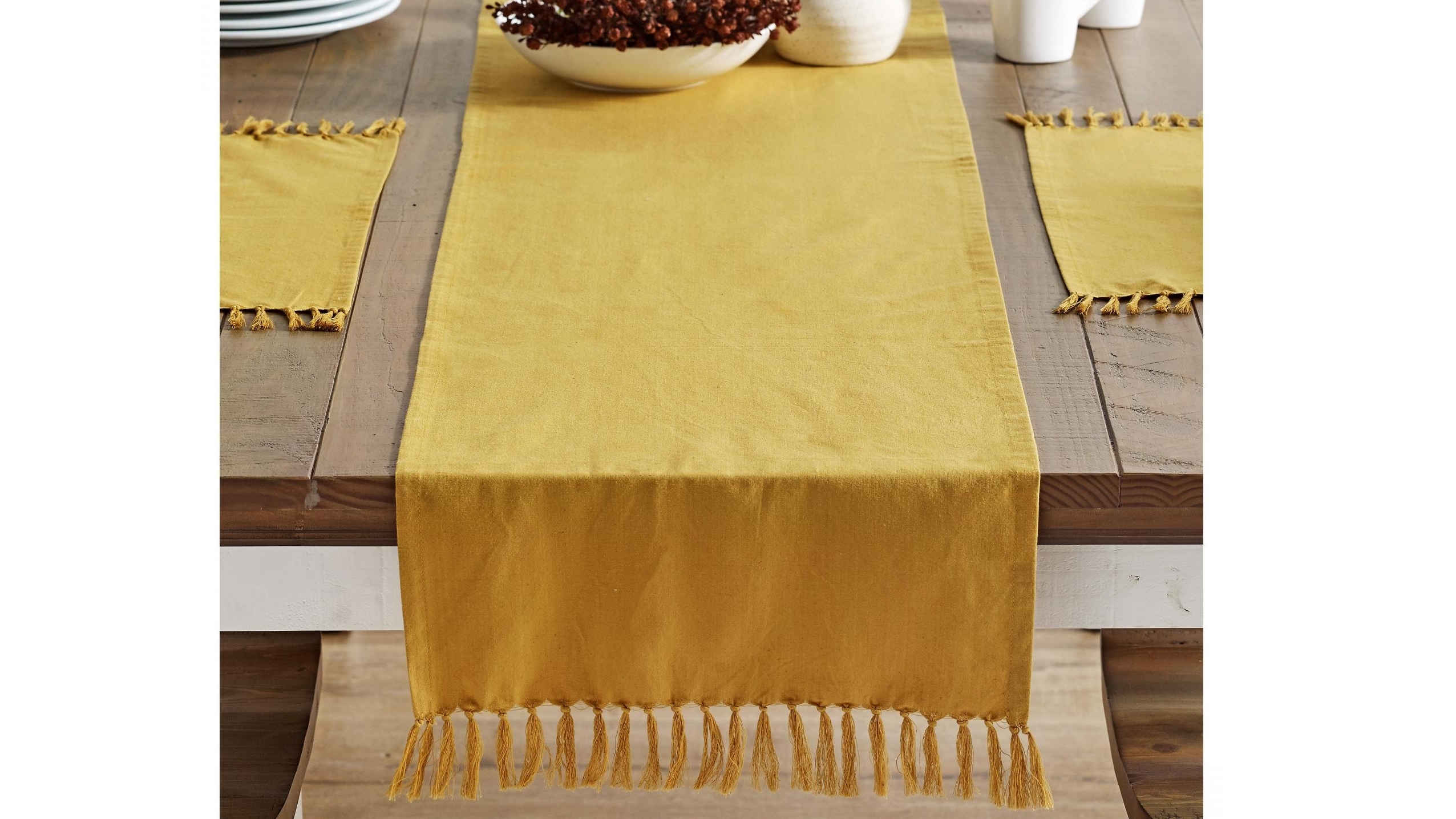 L'Avenue Fringed Mustard Table Runner