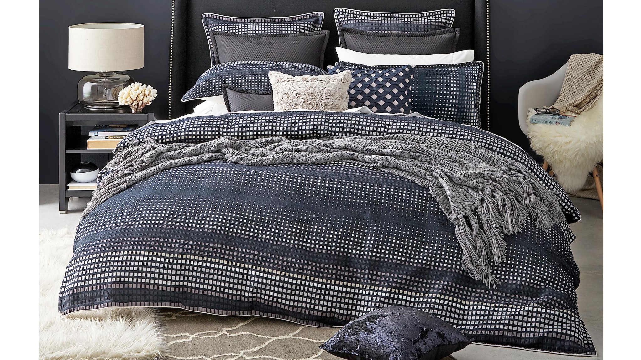 Laurence Navy Quilt Cover Set - Queen