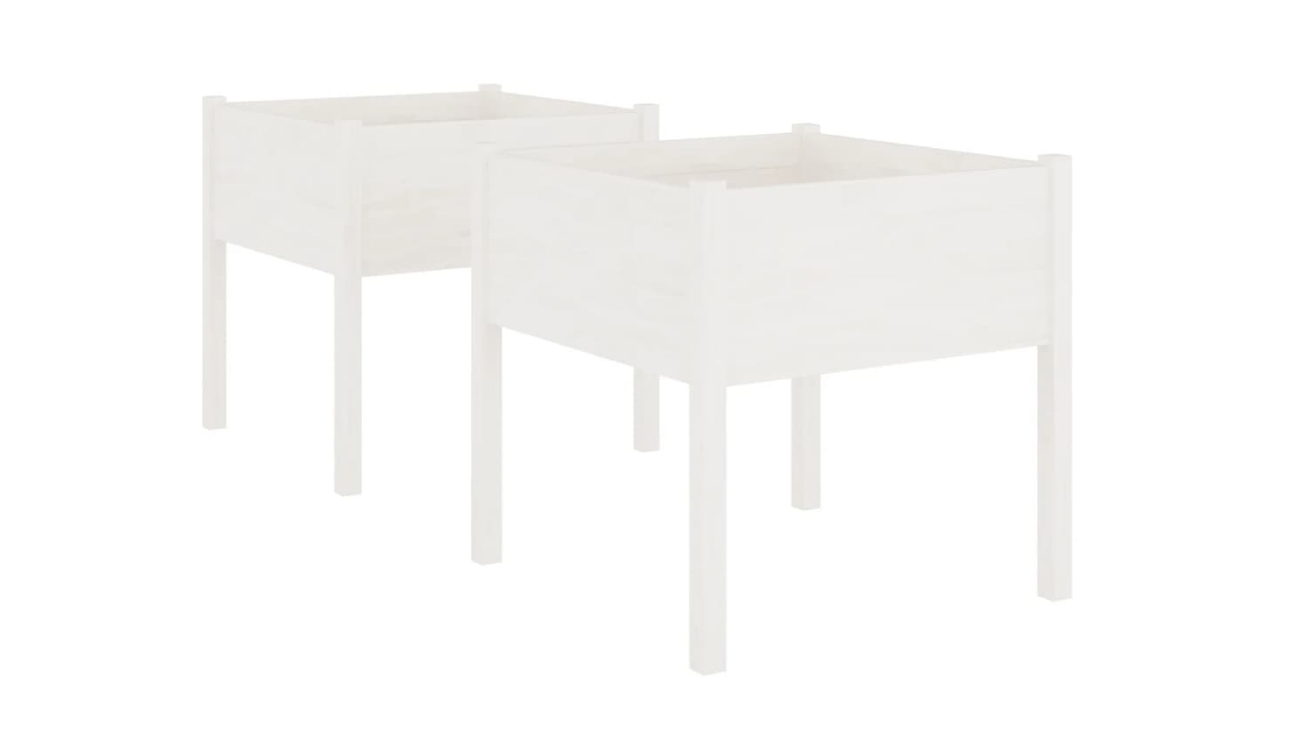 vidaXL 2 Piece Solid Pinewood 70 x 70cm Garden Planter - White