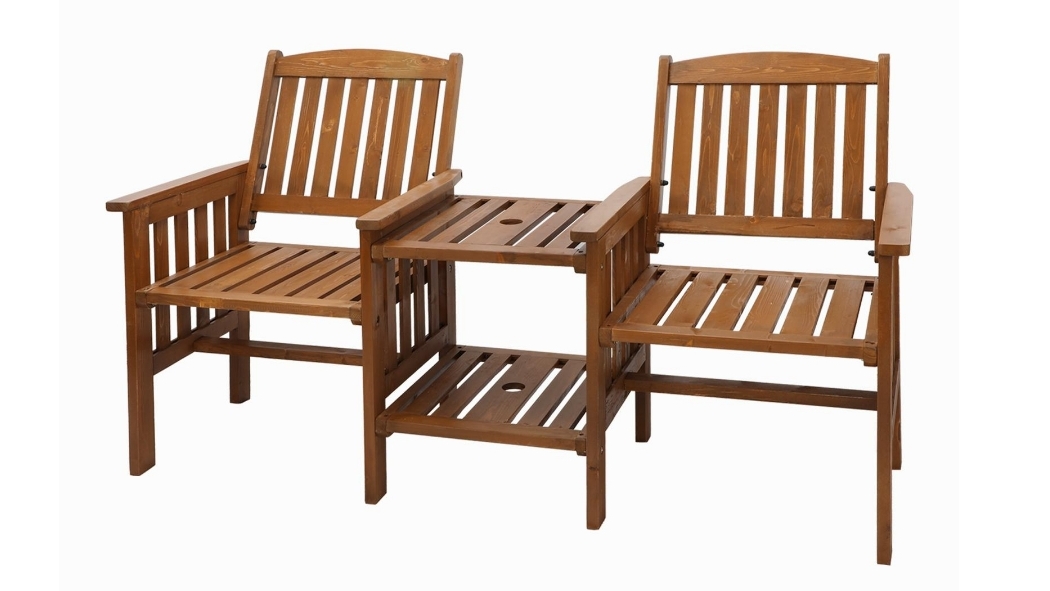 Livsip Wooden Garden Outdoor Bench Seat Table Brown Harvey