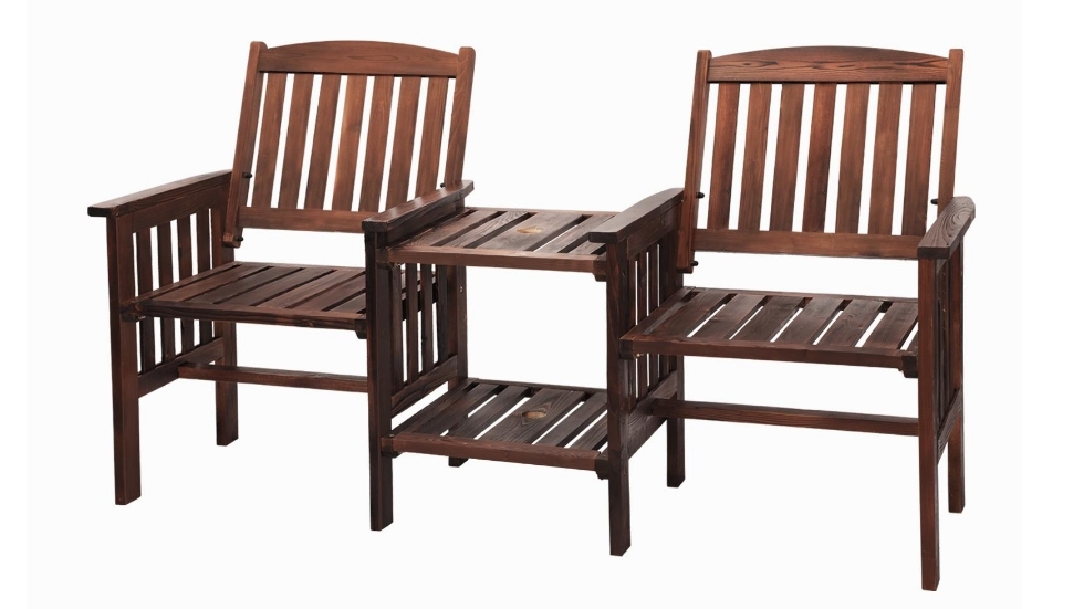 Livsip Wooden Garden Outdoor Bench 2 Seat Table - Charcoal