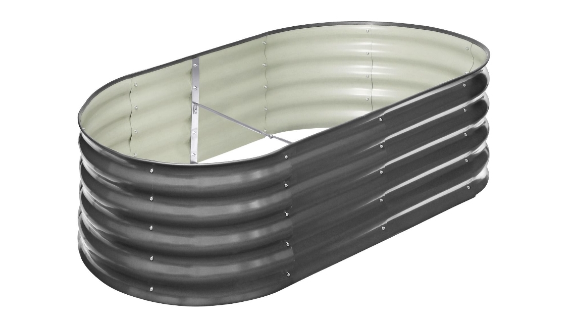 Livsip Galvanised Raised Oval Garden Bed - 160 x 80 x 42 cm