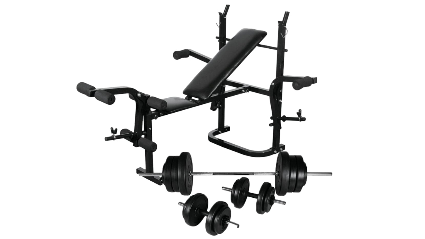 vidaXL Weight Bench with Weight Rack & Barbell and Dumbbell Set - 60.5kg