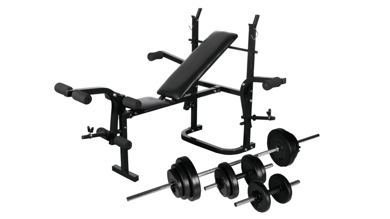 vidaXL Weight Bench with Weight Rack Barbell and Dumbbell Set - 30.5kg