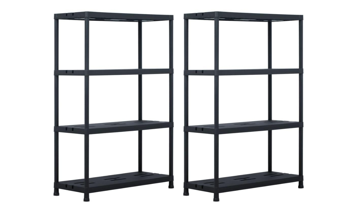 vidaXL 2 Piece Black Plastic Storage Shelf Racks - 90 x 40 x 138cm