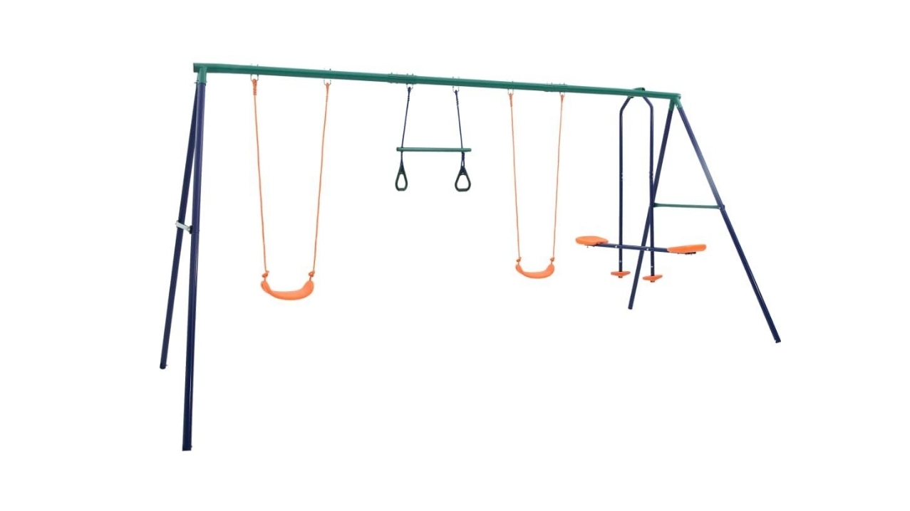vidaXL Steel Swing Set with Gymnastic Rings and 4 Seats