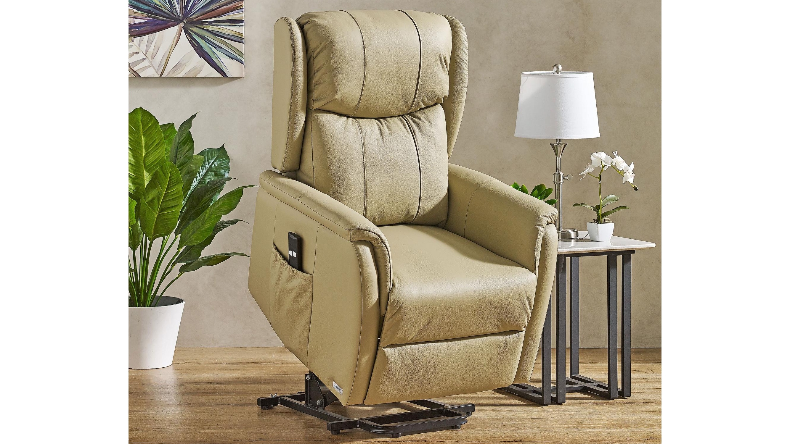 Tike Leather Single Motor Lift Chair - Taupe | Harvey Norman