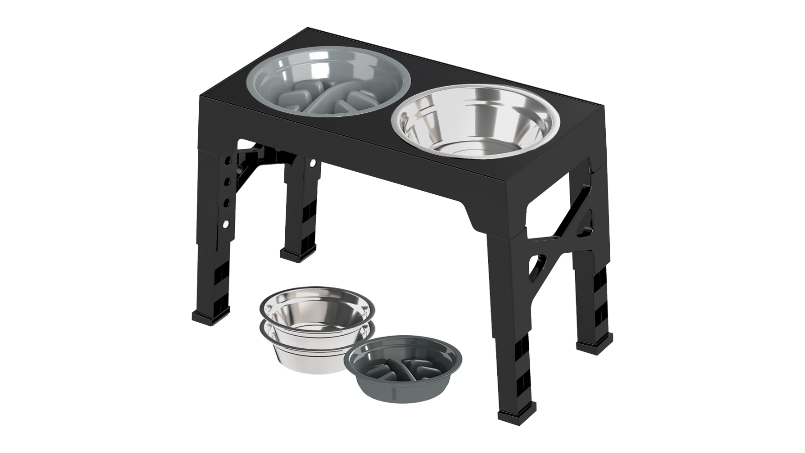 PaWz Elevated Dog Bowls 2 Stainless Steel Bowls and 1 Slow Feeder Bowl