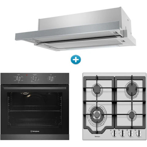 Westinghouse 600mm Multi-Function 5 Oven 4 Burner Gas Cooktop Slimline Slide-Out Rangehood